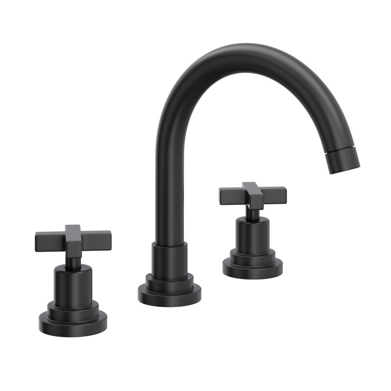 Lombardia Widespread Bathroom Faucet with C-Spout, Matte Black, Cross Handle