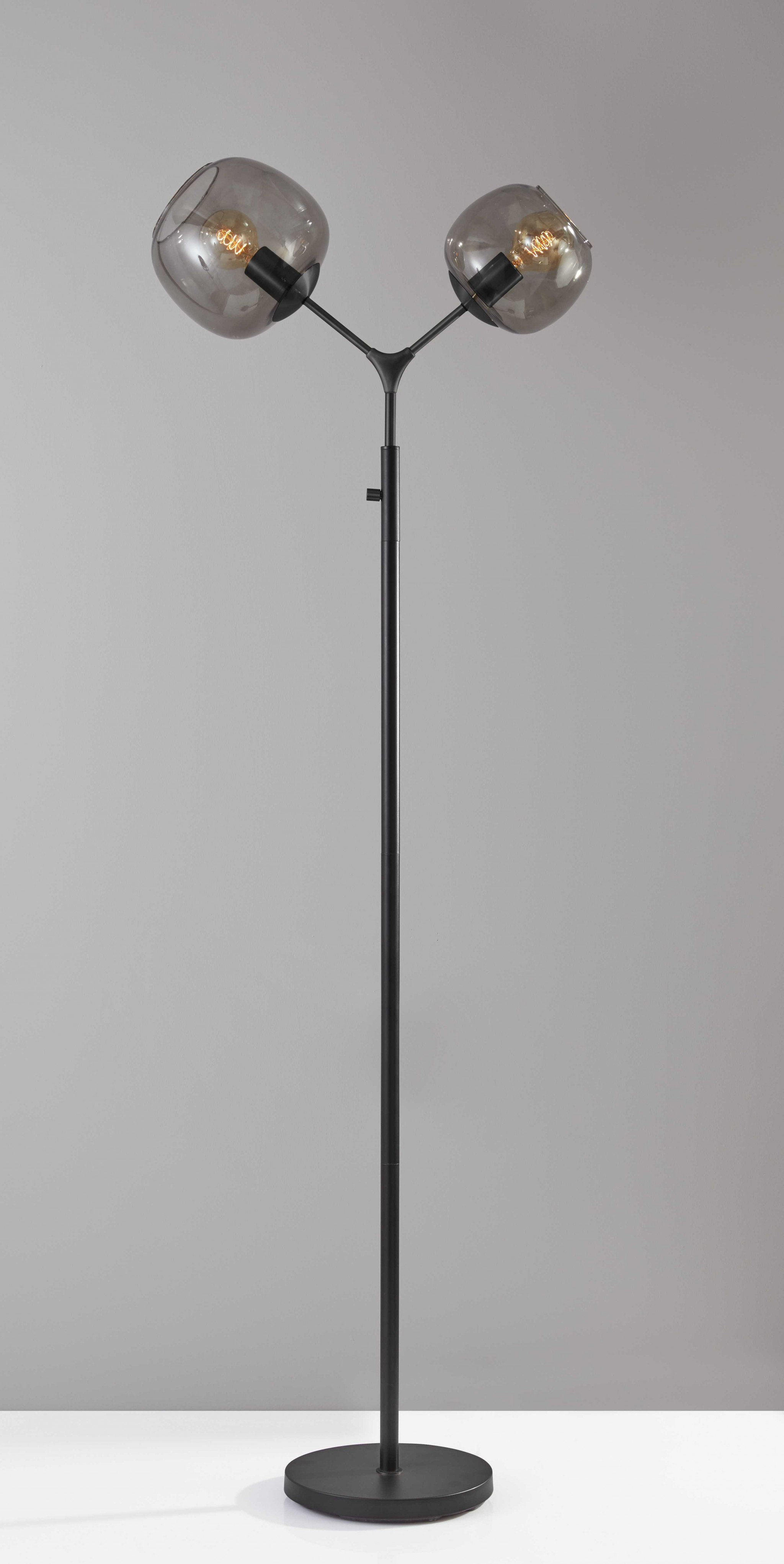 Wrought Studio™ Matte Black Metal Floor Lamp With Two Smoked Glass ...