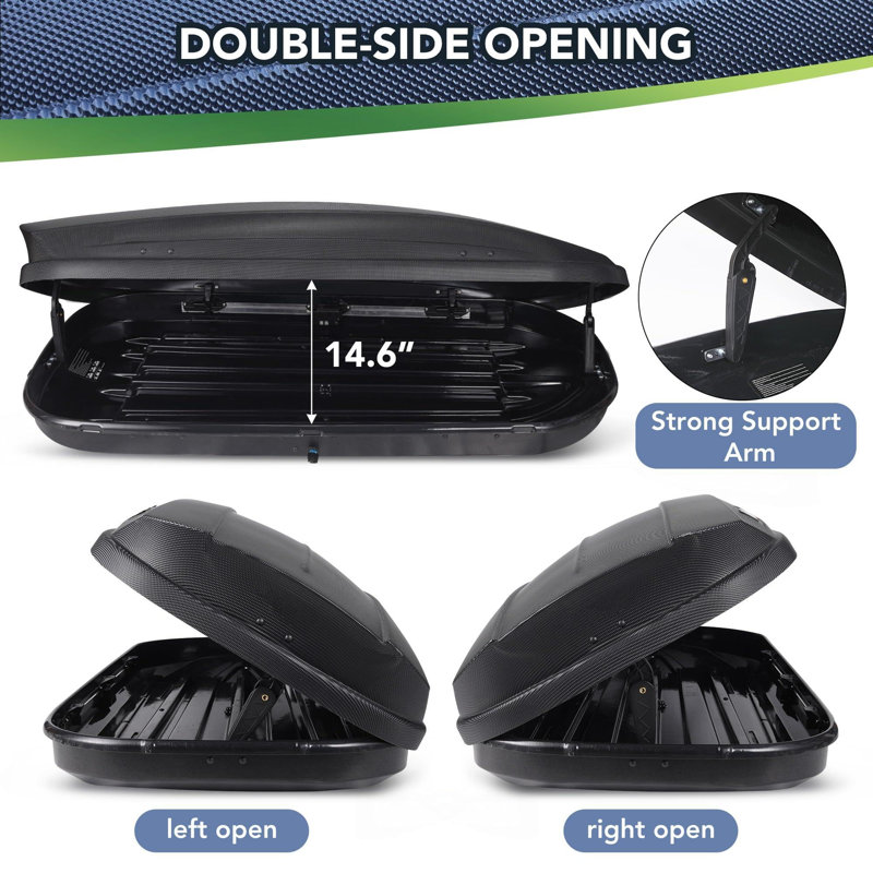 Coffre de rangement sur le toit 12 pieds cubes ABS à double ouverture et ouverture sur le toit verrouillable Capacité de charge de 135 lb pour les VUS et les déplacements en voiture