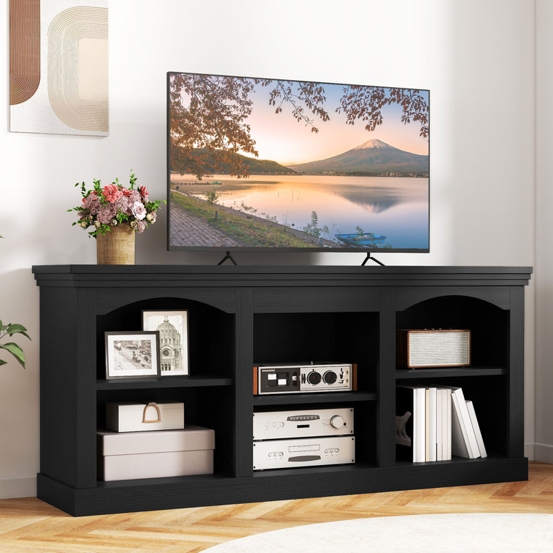  Farmhouse TV Stand For 80 Inch TV, Entertainment Center With Adjustable Shelf, Large TV Console Table For Living Room, Black