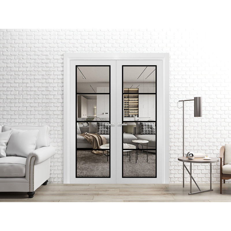 Portes françaises à panneaux, Satin blanc, 84 po x 84 po