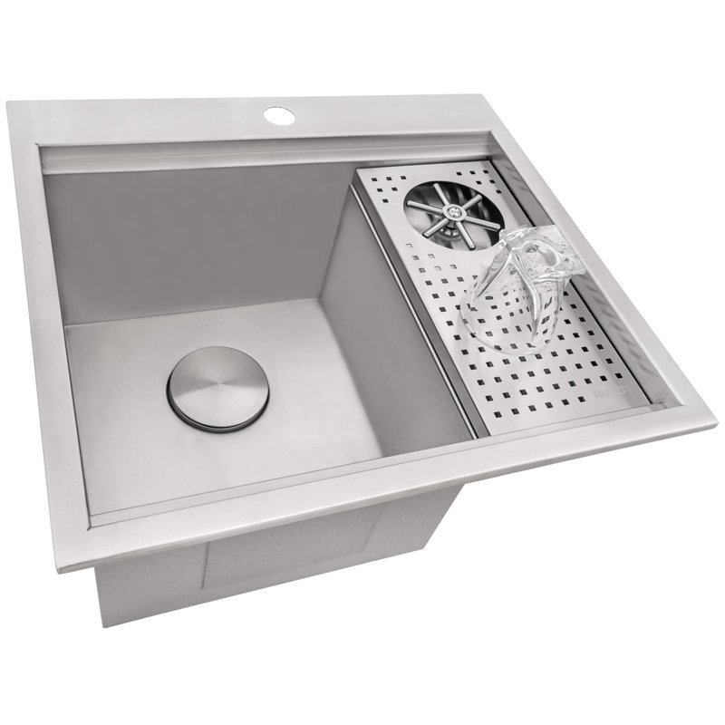 Ruvati Glass Rinser and Sink Combo Workstation for Wet Bar Bottle Washer Drop in Topmount, 10" H x 20" W x 22" L
