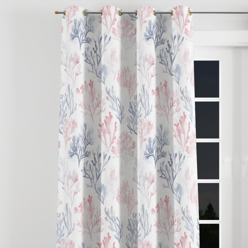 Coastal Window curtains - No Pattern Light Reef Blue And Pink Grommet Curtain - 1 Panel, Gold Grommets, 52" W x 95" L