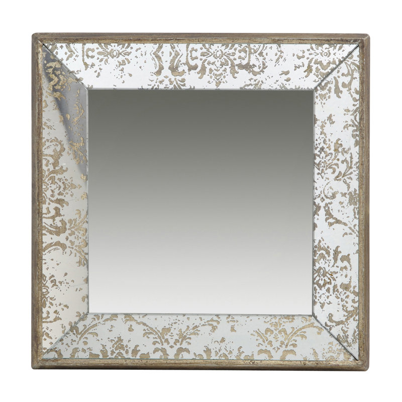 24" X 24" Antique Silver Square Mirror With Floral Accents