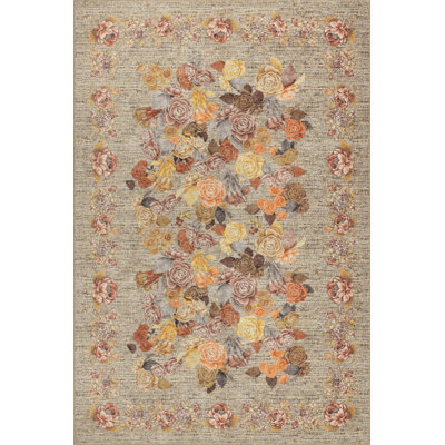 Hattiesburg Beige Yellow Nature Themed Floral Woven Based Modern Chenille Carpet