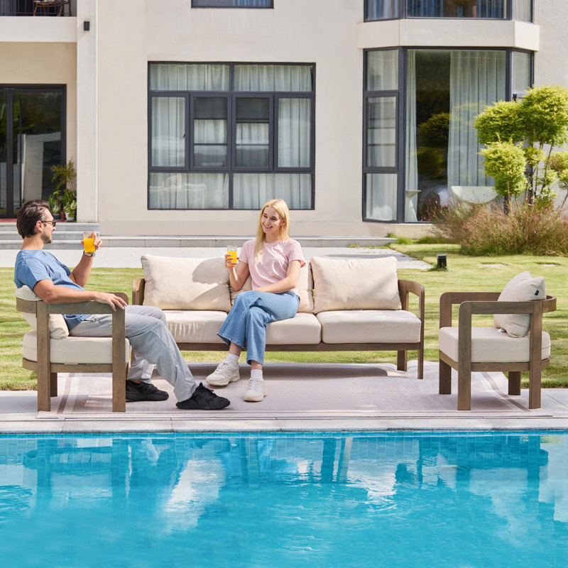 5-person Outdoor Seating Group With Cushions, Beige Cushion/Brown Frame
