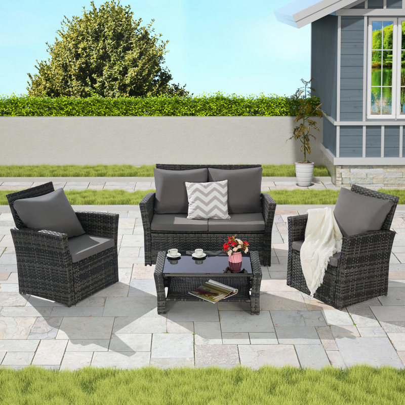 4 Pieces Outdoor Patio Furniture Sets, Dark Gray