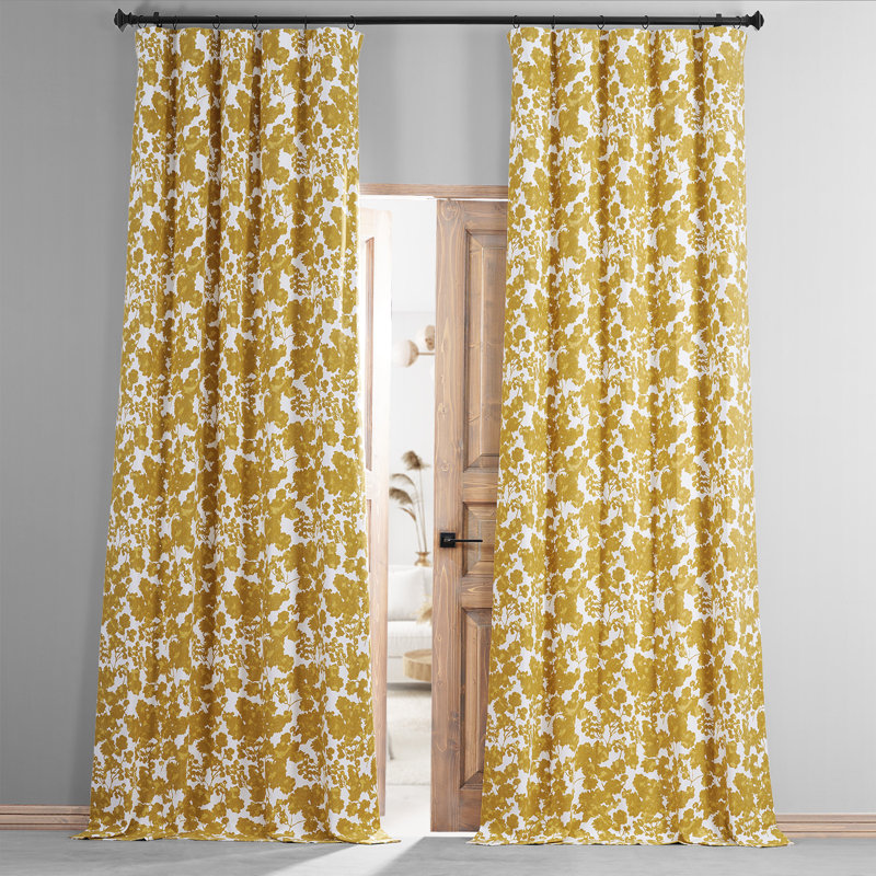 Morico Floral Printed Cotton Hotel Blackout Curtains for Bedroom & Living Room Curtains - Single Panel Drapes, 50" W x 96" L