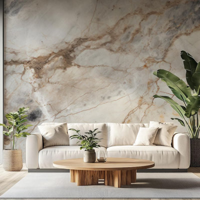 Ivory And Beige Marble Effect Wall Mural With Natural Stone Veining Elegant Neutral Luxury Marble Look Wallpaper For Living Room Bedroom Dining Room Accent Wall