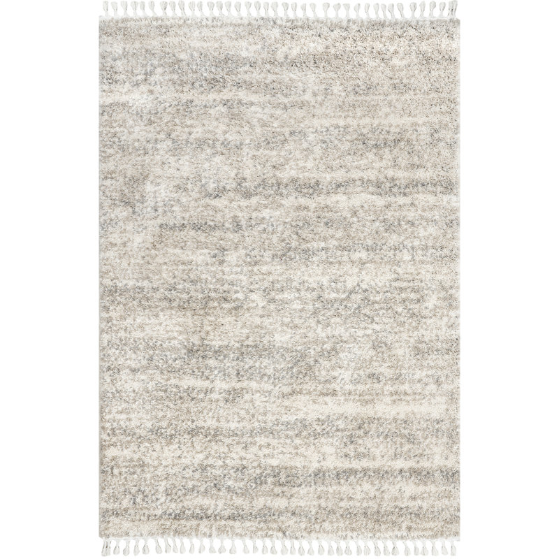 Makenna Performance Solid Shag Light Gray/Beige/Ivory Rug, Rectangle 4' x 6'8"