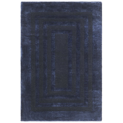 Ellington Border Hand Knotted, 70% Wool And 30% Viscose, Saphire Area Rug