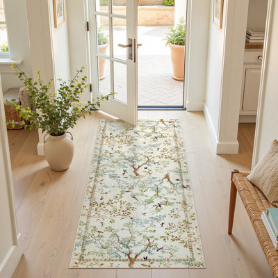 Tapis floral avec imprimé d'oiseaux botaniques et plantes lavables antidérapantes