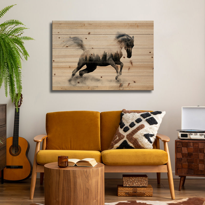 Reproduction d'art mural en bois - Hest I par Andreas Lie, H 18 po x l 26 po
