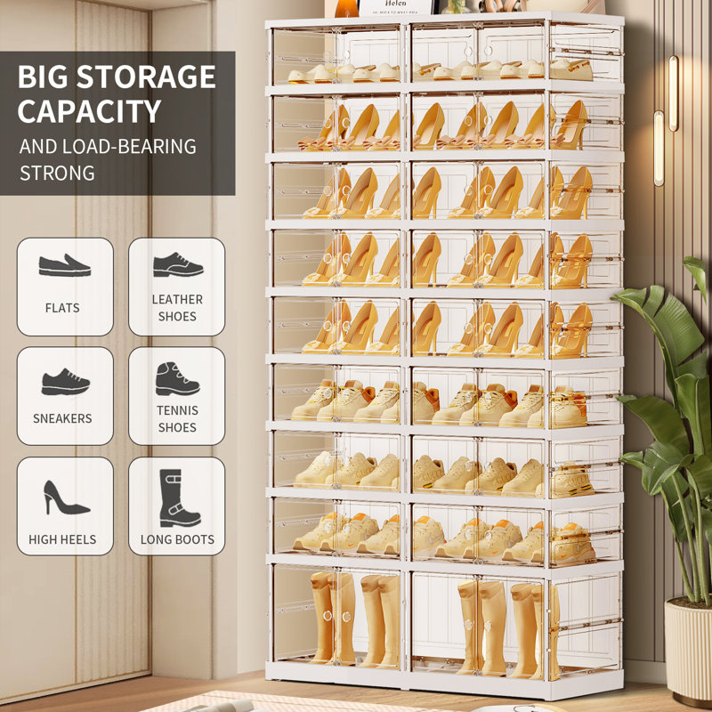9-Tier 18-36 Pairs Plastic Stackable Shoe Storage Cabinet For Entryway Easy Assembly