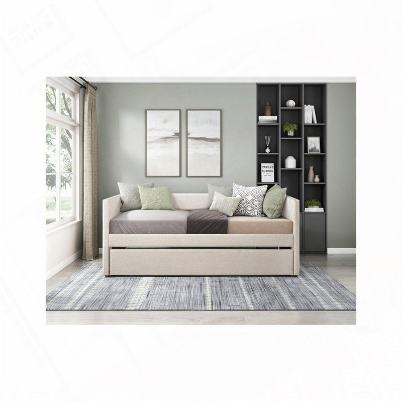 Lit de jour rembourré en similicuir avec couchette, Beige