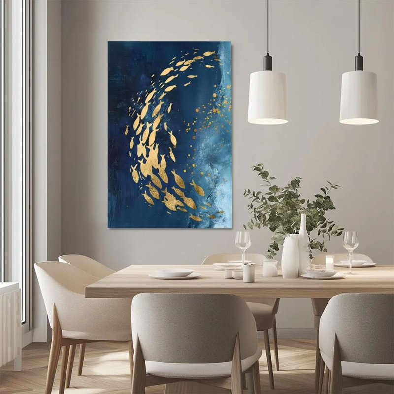Impression sur toile encadrée 1 pièce, école de poissons dorés, vortex de mer profonde, expressionnisme abstrait, décoration murale parfaite pour chambre à coucher, salon, bureau, cuisine, salle de bain, décoration murale idéale