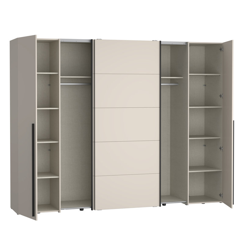 Debarr 4 Door Manufactured Wood Wardrobe, 210.5cm H x 270.3cm W x 61.2cm D, Cashmere (Beige)