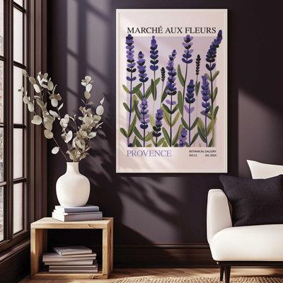 Reproduction du marché aux fleurs de Provence dans un cadre noir, 24 po x 18 po