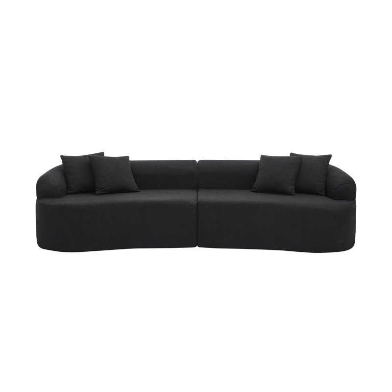 Canapé modulaire courbé noir en tissu de laine d'agneau compressé sans assemblage, à 4 places, en mousse à haute densité pour un espace de détente