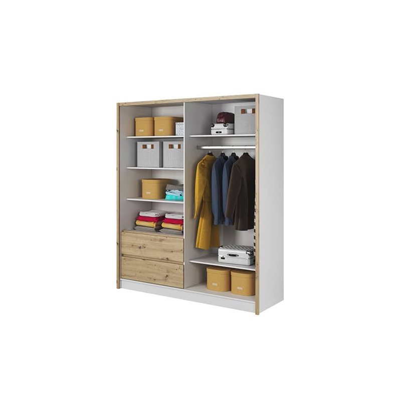 Delmy 3 Door Solid + Manufactured Wood Wardrobe, 214cm H x 200cm W x 62cm D, Oak Artisan