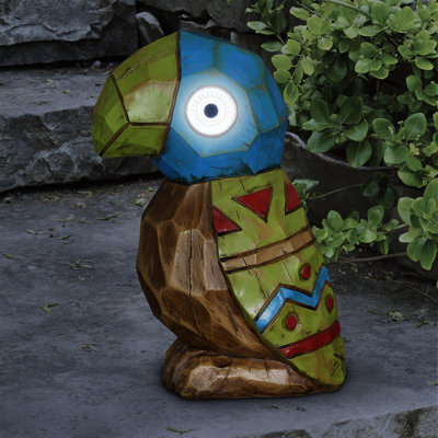 Exhart Solar Tiki Parrot Garden Statue with LED Eyes, 8 by 10 Inches