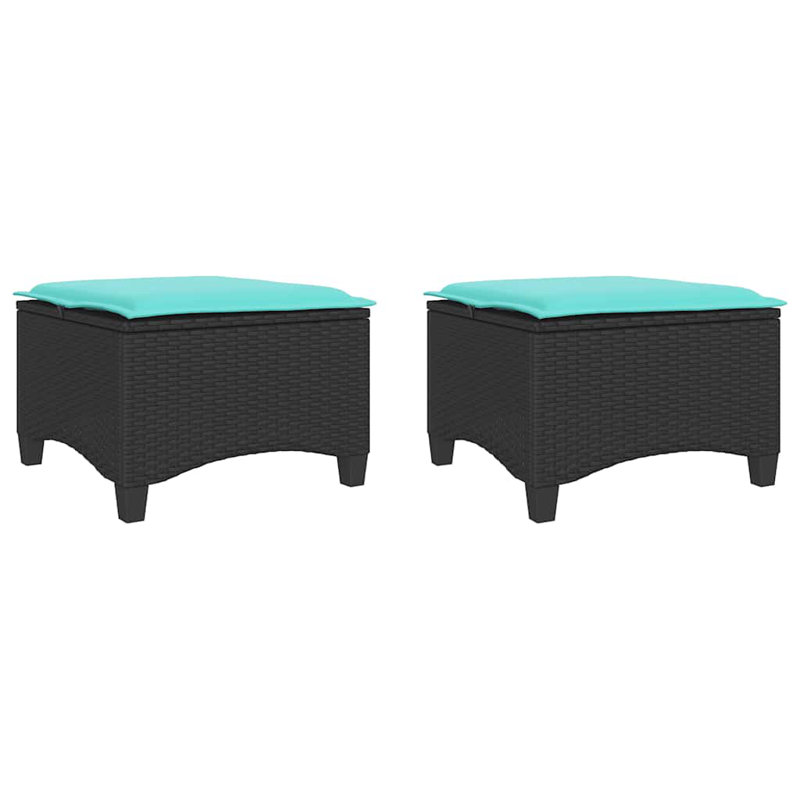 2 tabourets de patio avec coussins 21,7 po x 21,7 po x 14,2 po en poly rotin, Turquoise, Noir