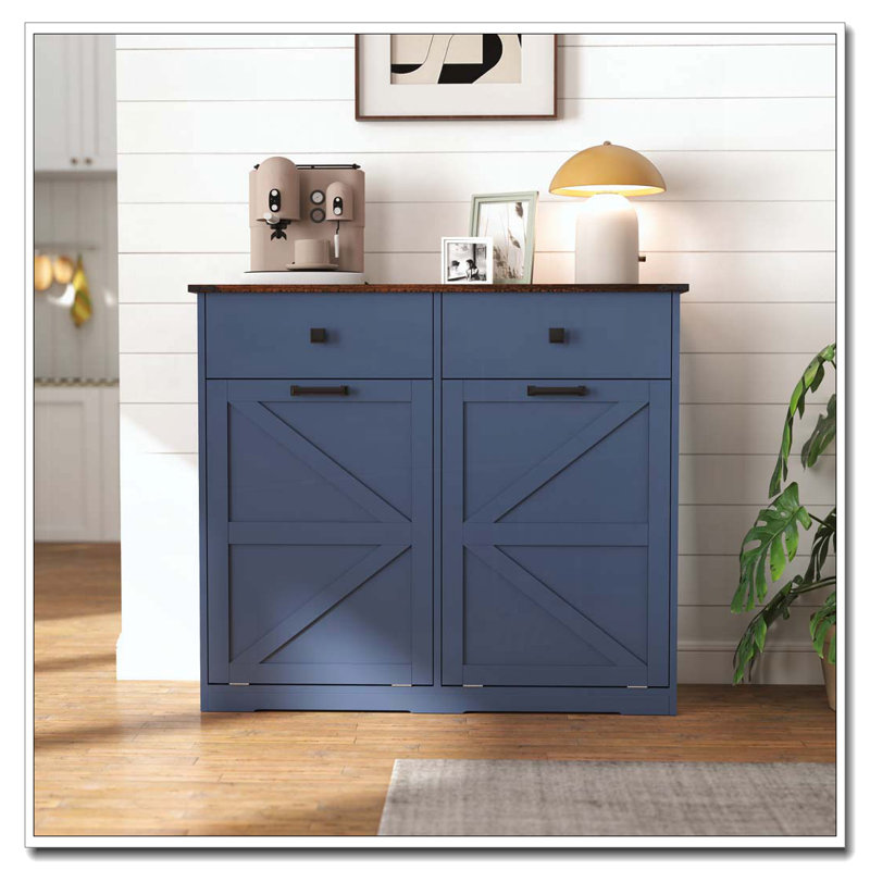 Armoire de tri de lessive, poubelle basculante, Bleu marine antique