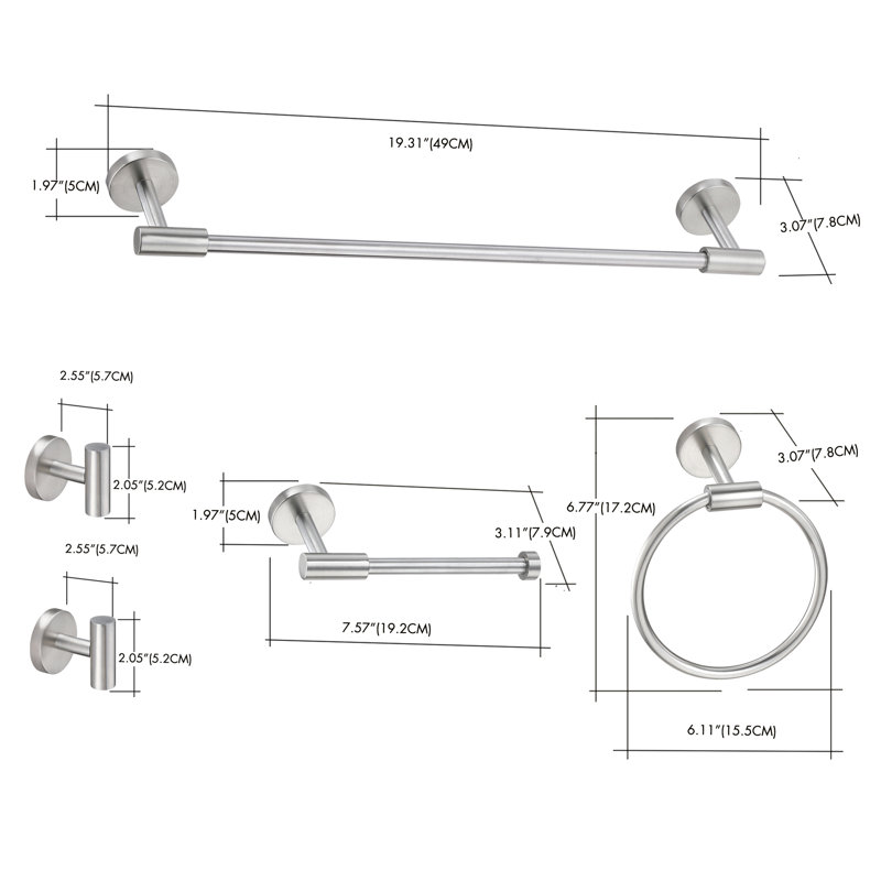 5 Piece Bathroom Accessories Set, Wall Mount Aluminium and Stainless Bathroom Hardware,, Brushed Nickel