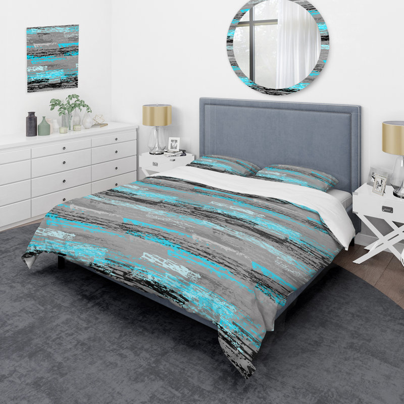 Turquoise Graffiti rayé - ensemble de housse de couette abstrait - microfibre de polyester