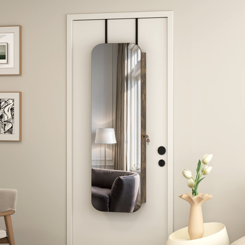 14.5'' Wide Over the Door Jewelry Armoire with Mirror, Brown