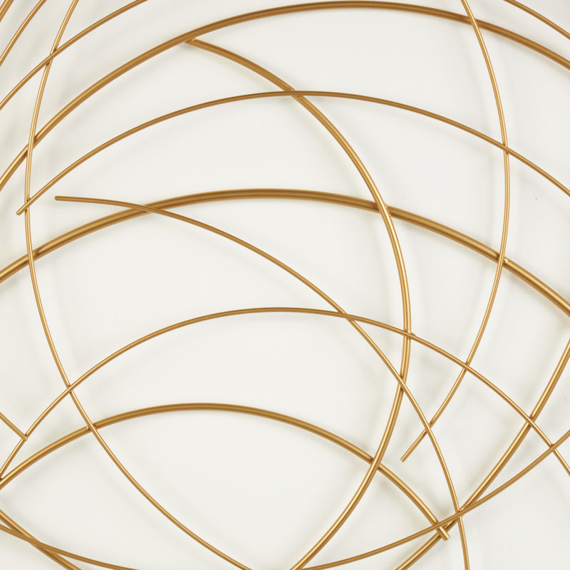 Metal Overlapping Circle Design Abstract Gold Wall Decor with White Wood Backing