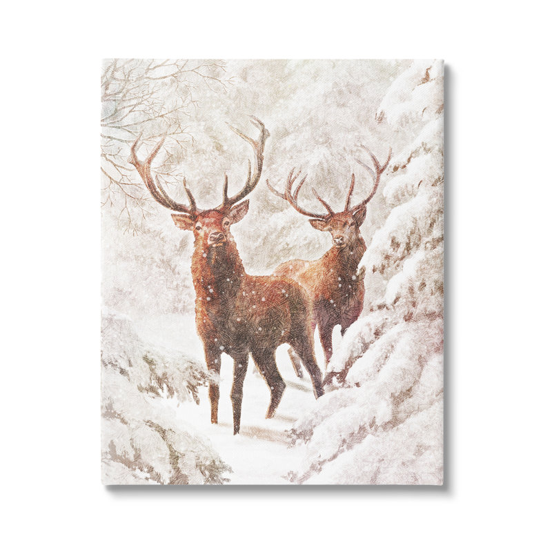 Peinture sur toile Elks Snowy Forest, H 40 po x l 30 po x P 1,5 po
