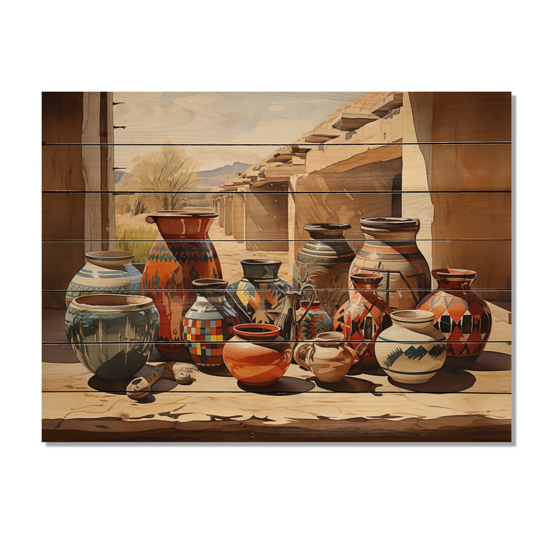 Native Art Pueblo Pottery II, reproduction sur bois naturel, H 30 po x l 40 po x P 0,78 po