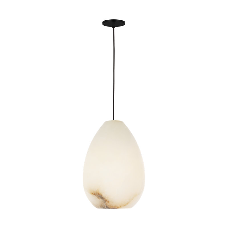 Sean Lavin Alina 1-light LED Pendant in Polished Nickel with Alabaster shade, 13.3" H x 4.8" W, Black, Yes