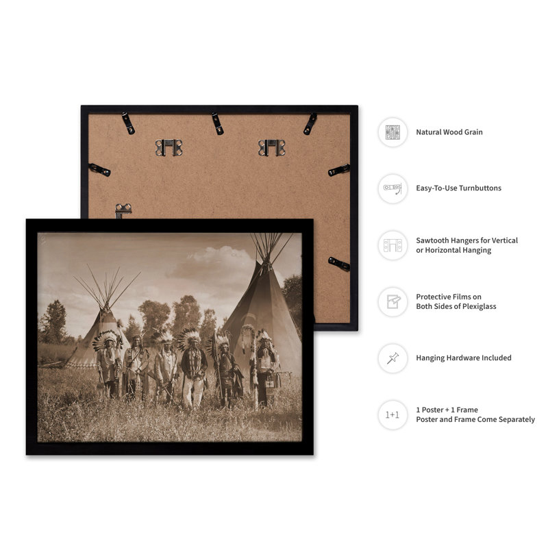 Warriors de Crow Creek sur la réserve Crow, Cadre noir, H 24 po x l 32 po, Affiche