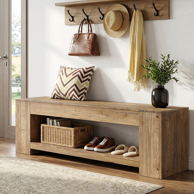Console d'entrée en bois massif, Brun chaud