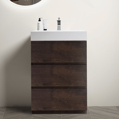 Meuble-lavabo autoportant en noyer avec grand lavabo