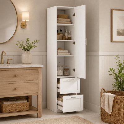 Freestanding Bathroom Storage Cabinet With One Door And Two Drawers,Adjustable Shelves