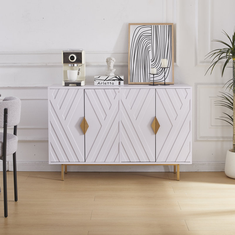 White Geometric 47.2" Modern Sideboard Cabinet with Gold Accents