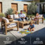 Ensemble de conversation 4 pièces 4 pièces Ensemble de conversation d'extérieur avec coussins et table basse pour le jardin, la cour, le balcon, le bord de la piscine, le teck clair et le coussin beige-495036326