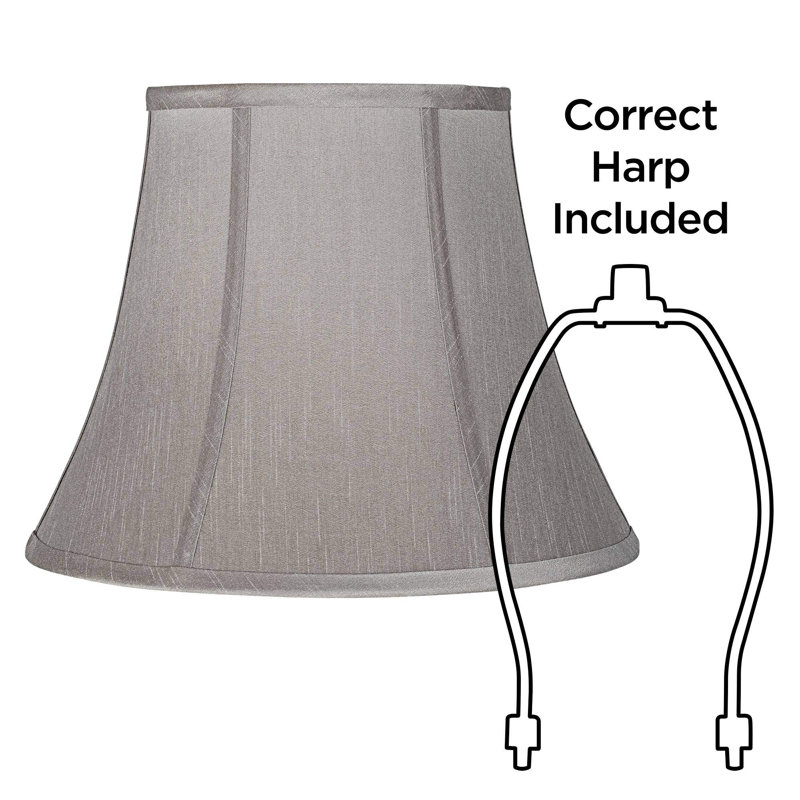 Pewter Medium Bell Lamp Shade 8" Top X 14" Bottom X 11" Slant X 10.5" High (Spider) Replacement With Harp And Finial - Springcrest
