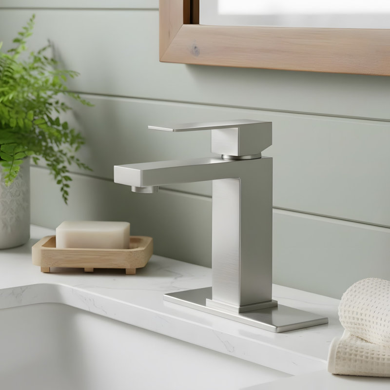 Waterfall-style Bathroom Sink Faucet with Pop-Up Drain and Supply Lines, Brushed Nickel