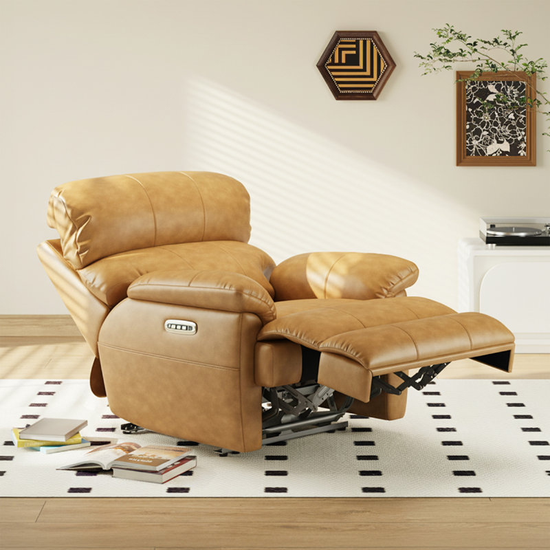 39.4" Wide Modern Leather Power Recliner with Adjustable Reclining Function, Light Brown