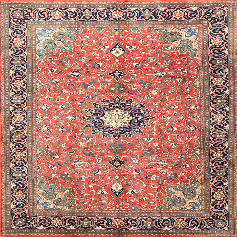 Tapis décoratif rouge de style oriental Anum, Carré 6 pi