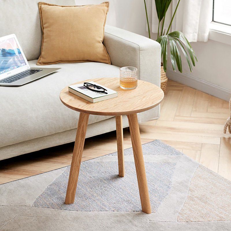 Round End Table- Small End Table Side Table Coffee Table Bedside Table Night Stand For Living Room Bedroom & Balcony, 100% Natural Solid Oak Wood Easy To Assemble