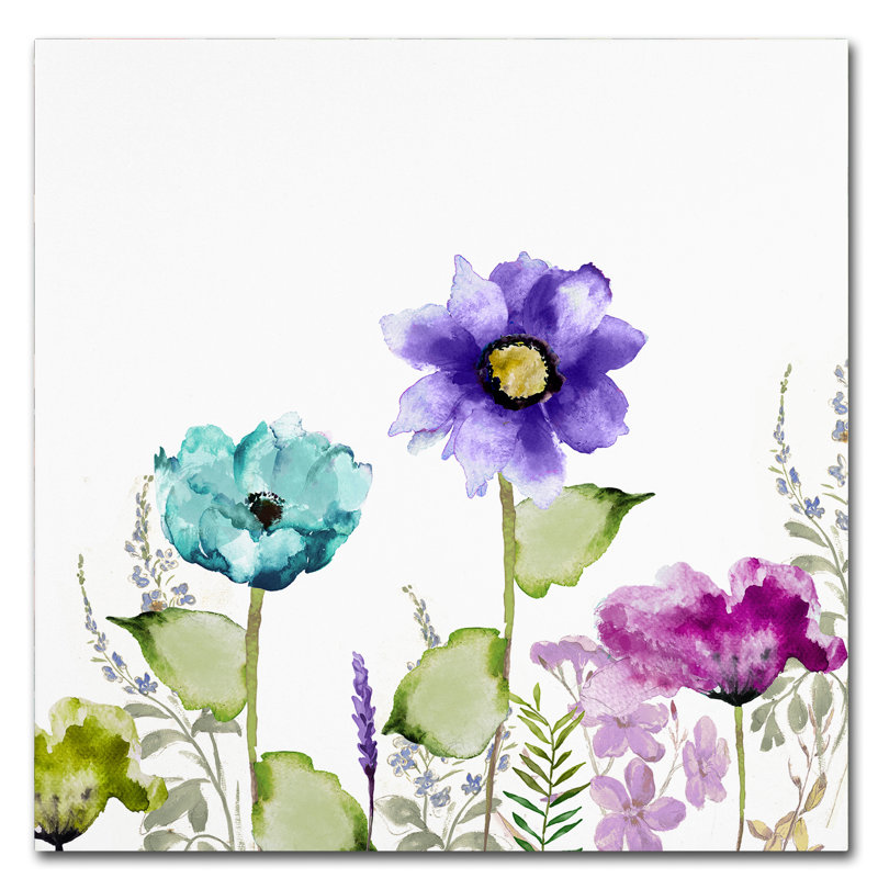 Floral Watercolor Blue and Purple Framed Canvas Art