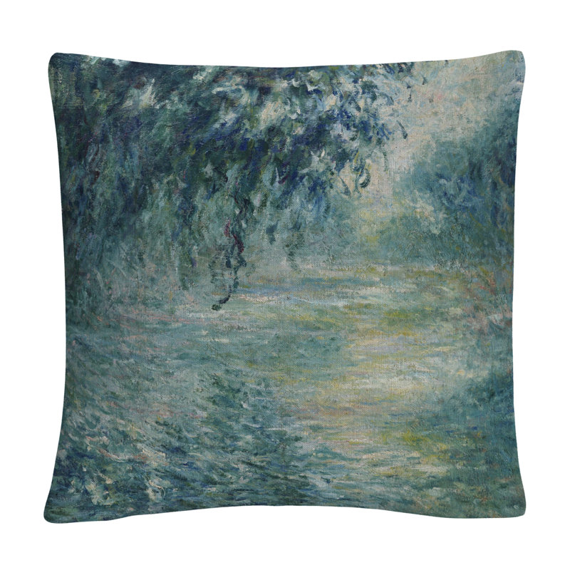 Monet 'Morning On The Seine' 16" x 16" Polyester Outdoor Throw Pillow