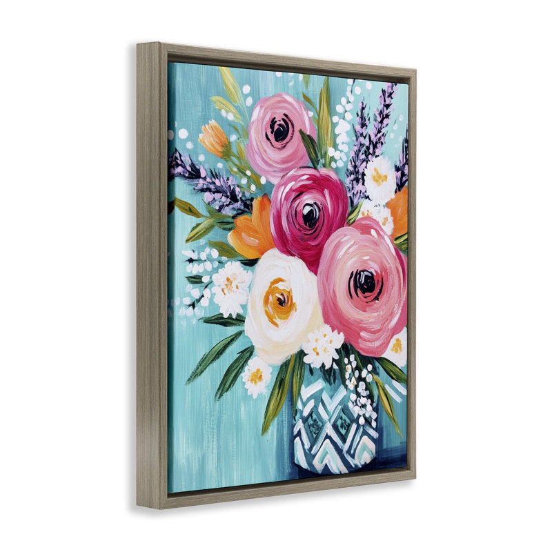 Cadre flottant décoratif vase Bouquet de Renoncule, design par Petal Prints Design, Cadre flottant orme Montalcino