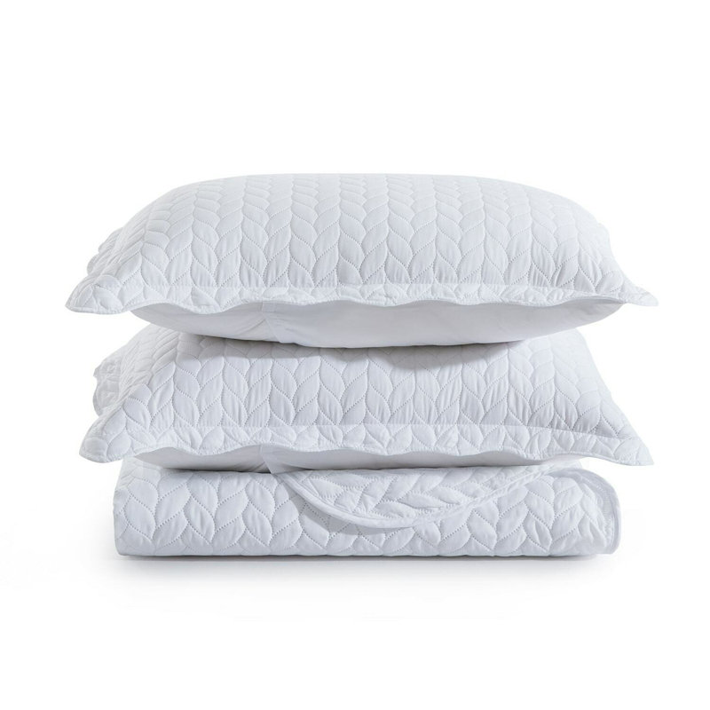 Microfiber Embossed Bedspread Set, White, Queen Bedspread + 2 Standard Shams
