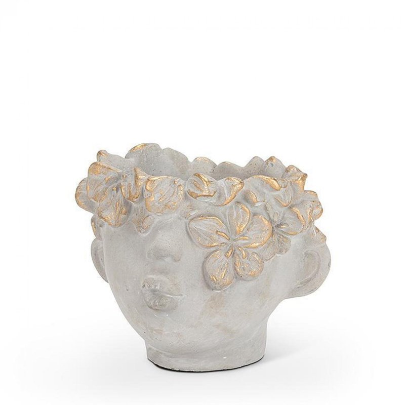 Pot à fleurs Ready To Kiss Face, H 4 po x l 4 po x P 4,5 po, Gris/doré